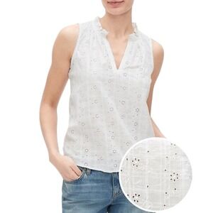 Gap Factory Eyelet Embroidered Sleeveless Splitneck Cotton Top‎ Large